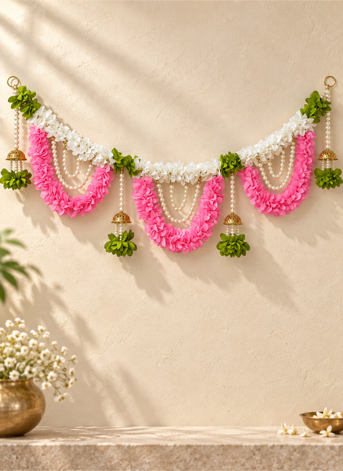 Madhoor Pearl Floral Toran Pink White Green 1 Piece
