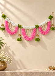 Madhoor Pearl Floral Toran Pink White Green 1 Piece