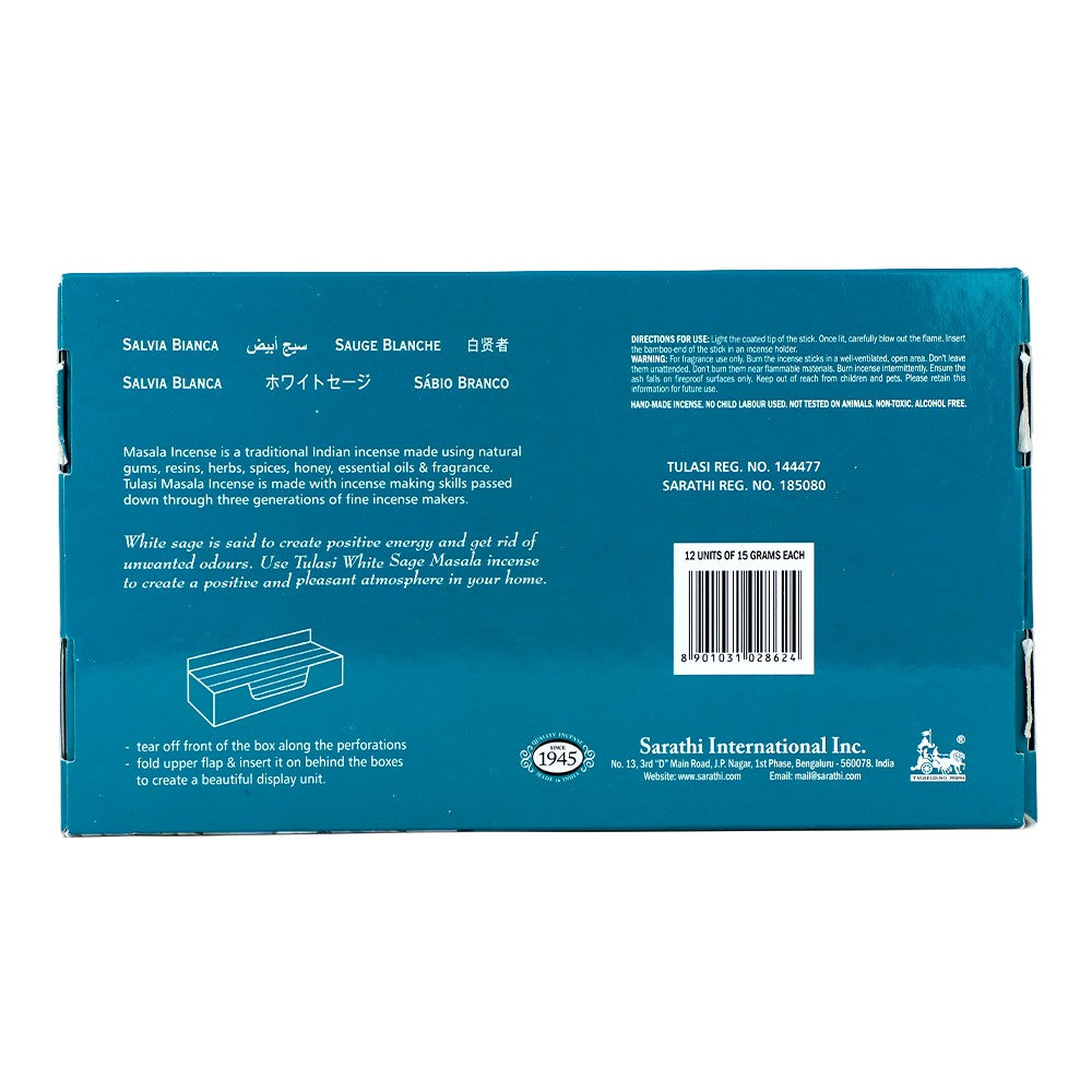 Tulasi Premium Masala White Sage Incense Sticks, 12 x 15 g (Outer)