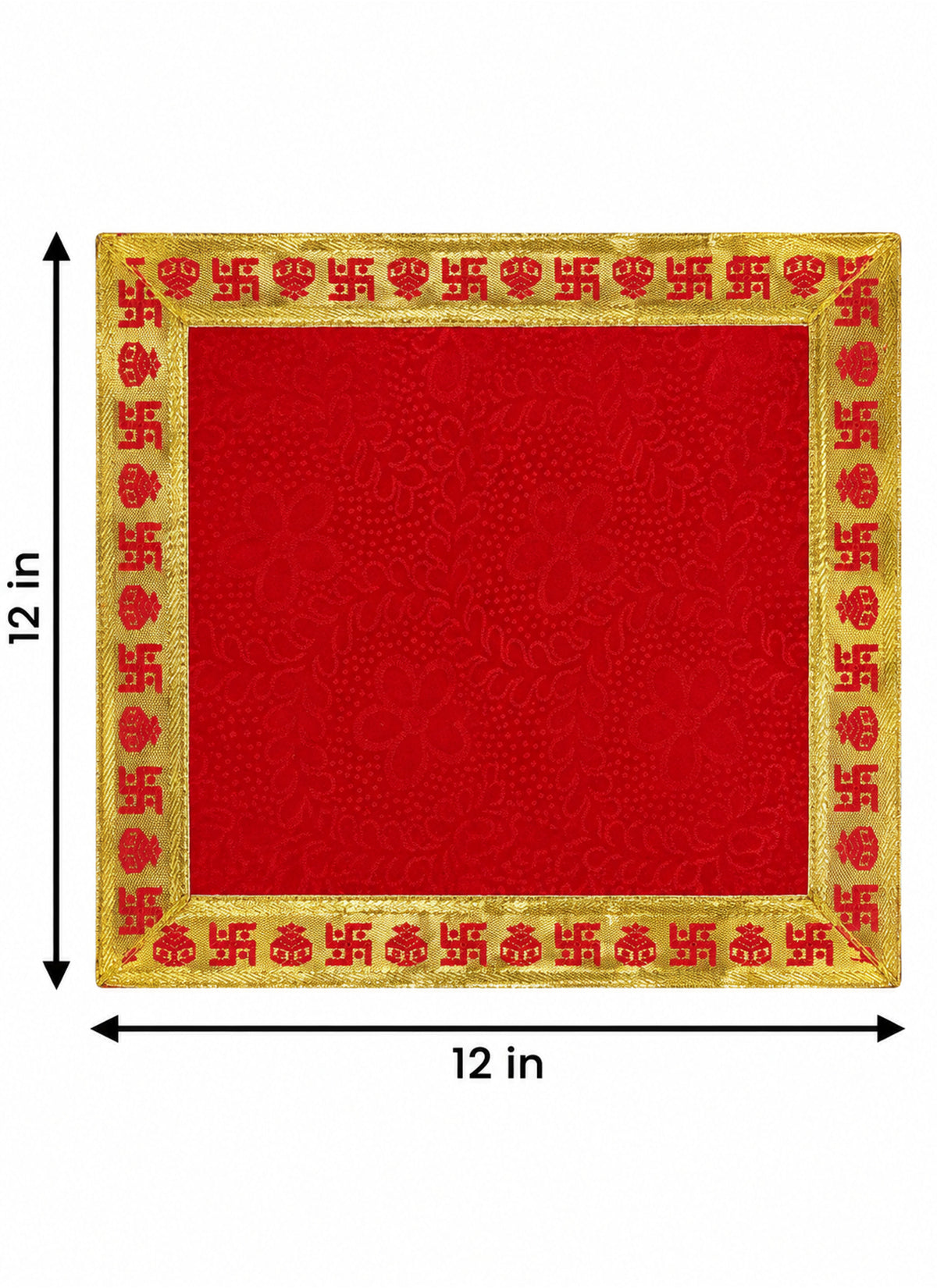 Madhoor Velvet Swastik Kalash Pooja Aasan Red 12 x 12 Inches
