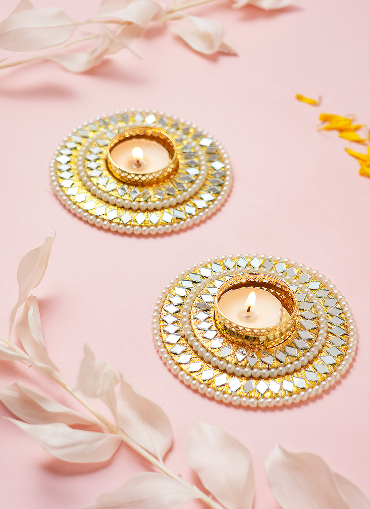 Madhoor Bead Tealight Holder Gold-Tone Set of 2