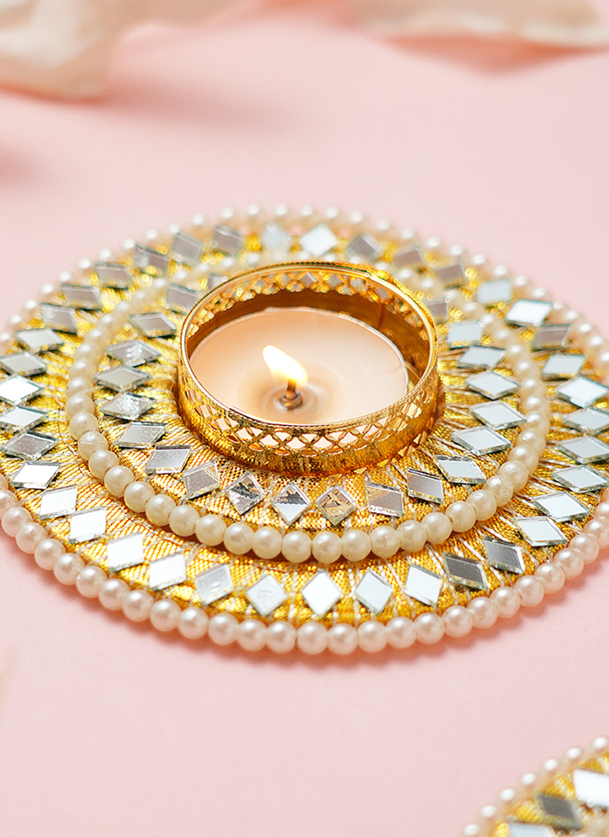 Madhoor Bead Tealight Holder Gold-Tone Set of 2