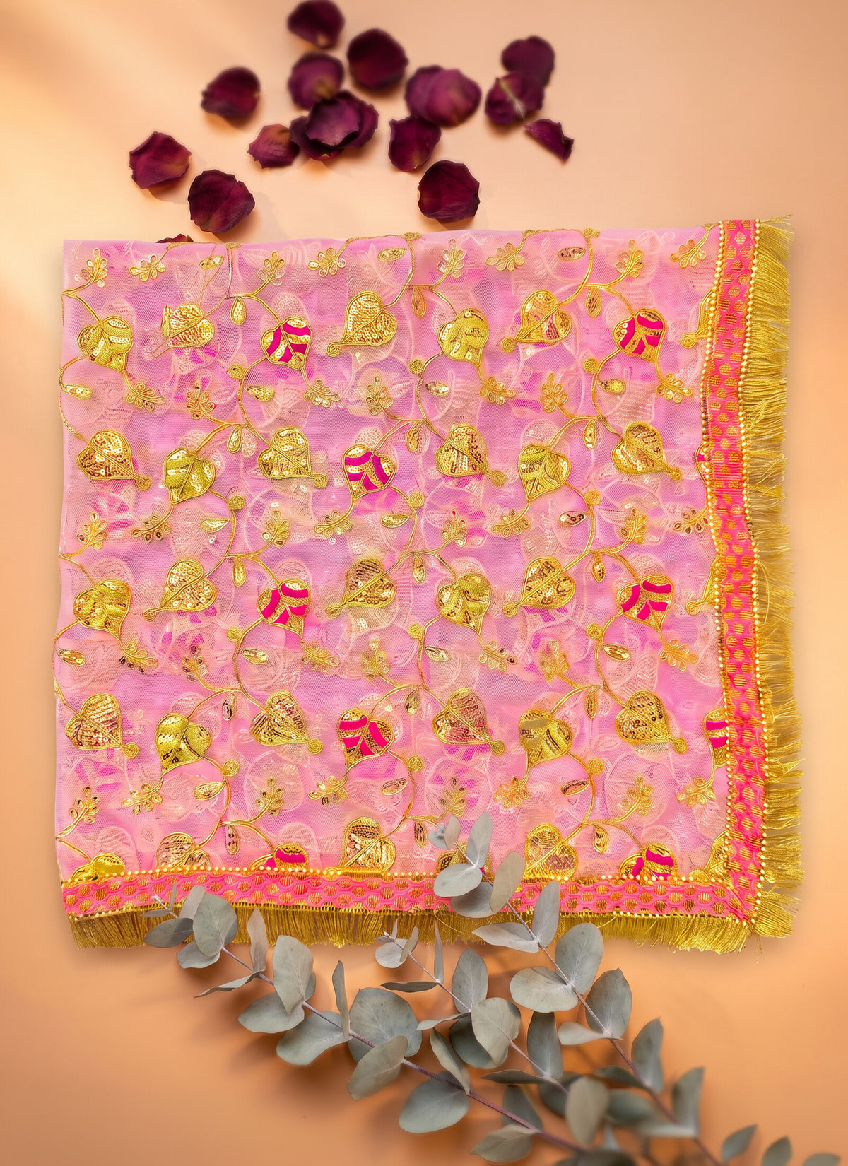Madhoor Heart Sequin Deity Idol Chunri Pink 2m
