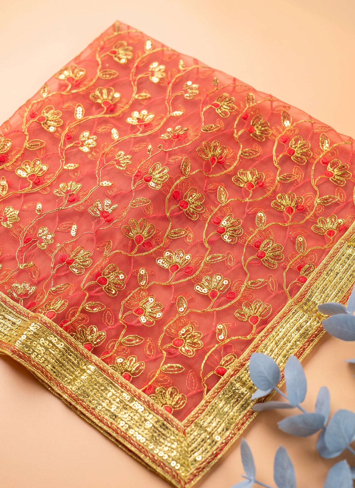 Madhoor Lace Deity Idol Chunri Gold-Tone Red 1m