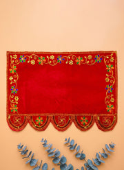 Madhoor Velvet Swastik Pooja Aasan Multicolour Red 12 x 18 Inches