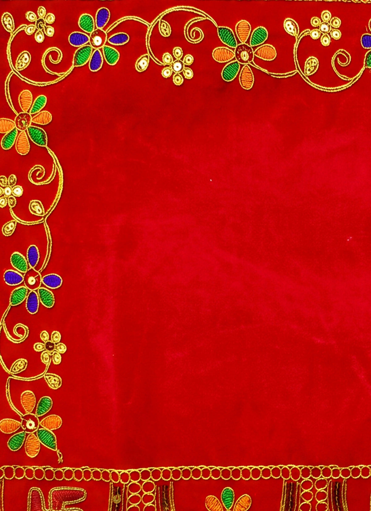 Madhoor Velvet Swastik Pooja Aasan Multicolour Red 12 x 18 Inches