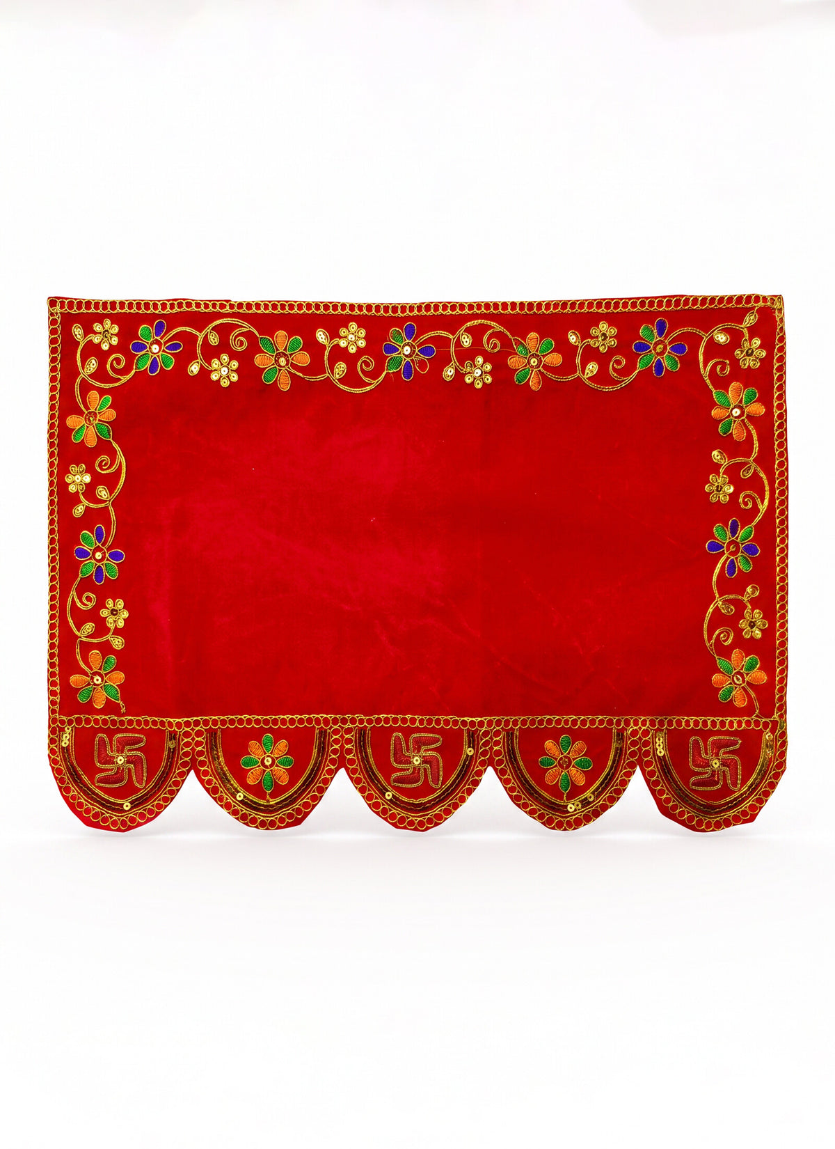 Madhoor Velvet Swastik Pooja Aasan Multicolour Red 12 x 18 Inches