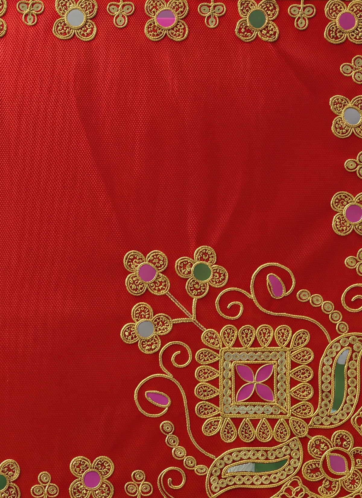 Madhoor Velvet Flower Pooja Aasan Red 12 x 18 Inches