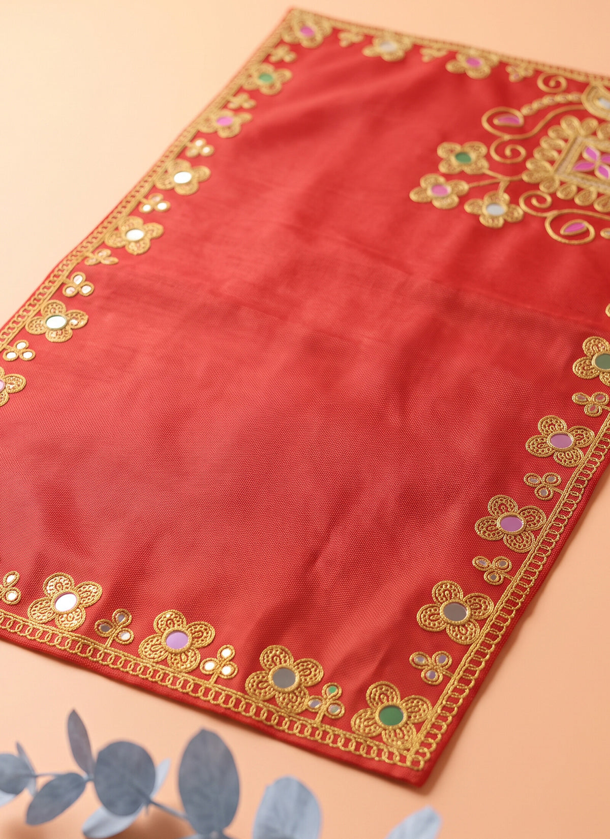 Madhoor Velvet Flower Pooja Aasan Red 12 x 18 Inches