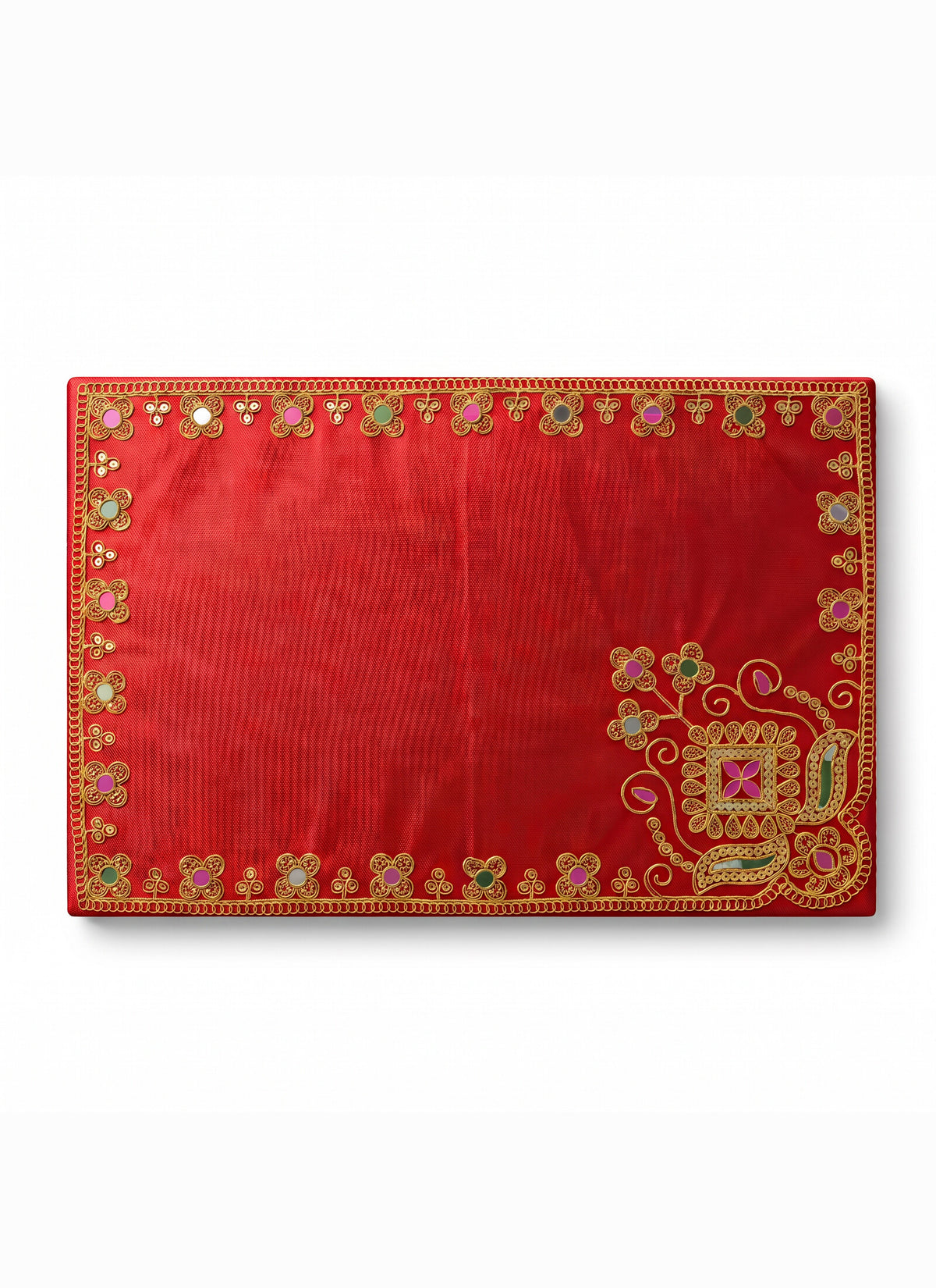 Madhoor Velvet Flower Pooja Aasan Red 12 x 18 Inches