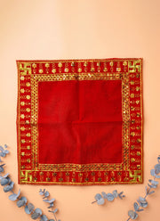 Madhoor Velvet Flower Swastik Pooja Aasan Red 16 x 16 Inches