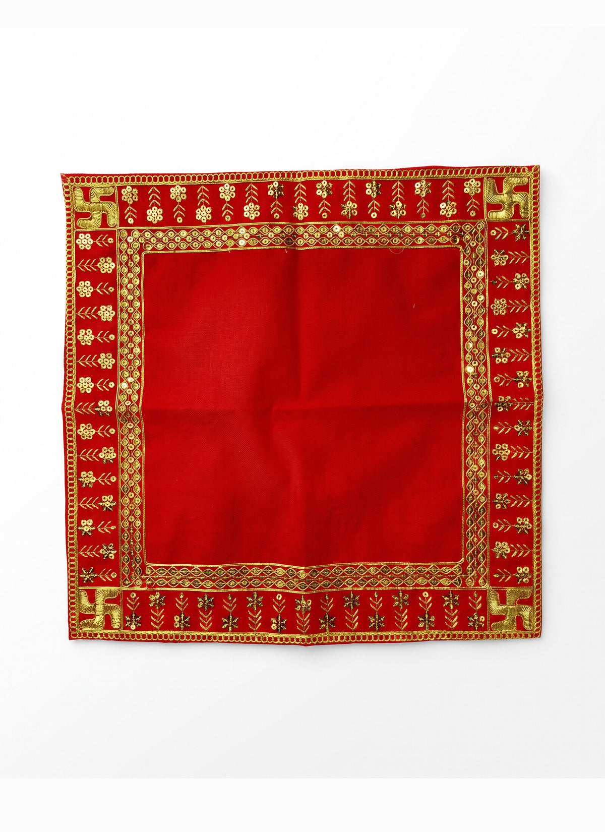 Madhoor Velvet Flower Swastik Pooja Aasan Red 16 x 16 Inches
