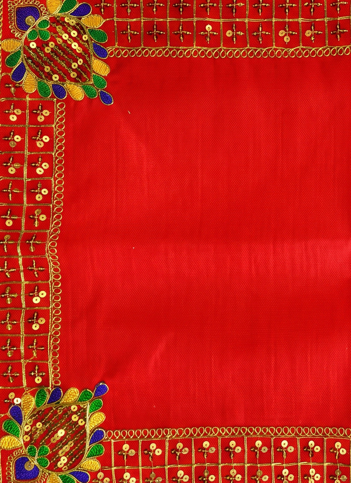 Madhoor Velvet Zari Grid Pooja Aasan Red 16 x 22 Inches