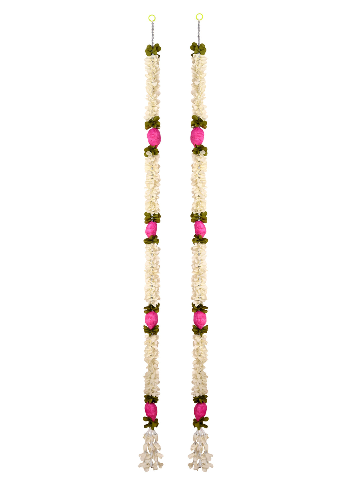 Madhoor Lotus Tassel Latkan White Pink 4.5 Feet Set of 2
