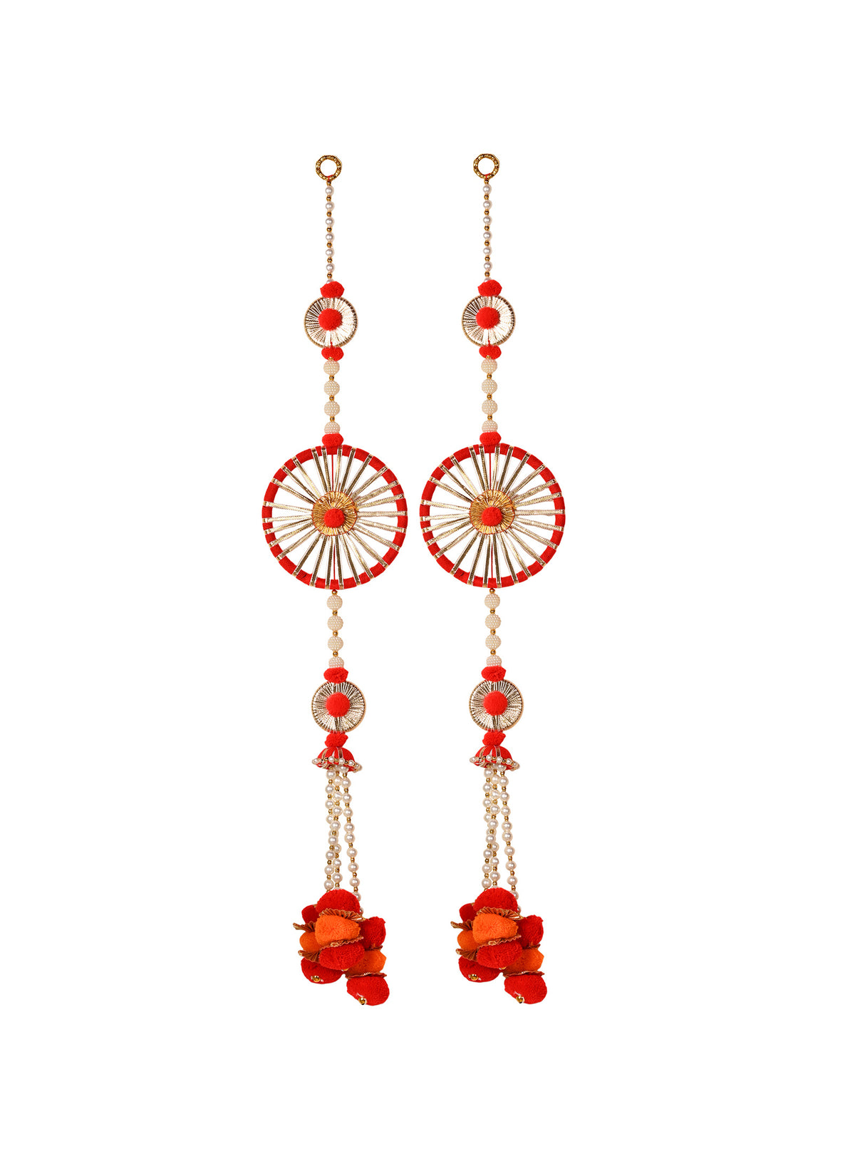 Madhoor Pearl Pompom Latkan Red Set of 2