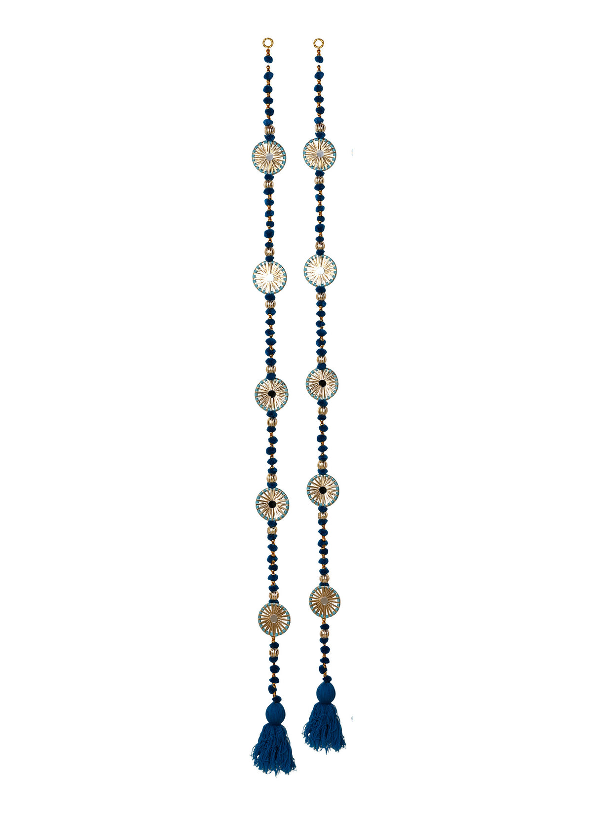 Madhoor Pompom Silk Tassel Latkan Blue Set of 2