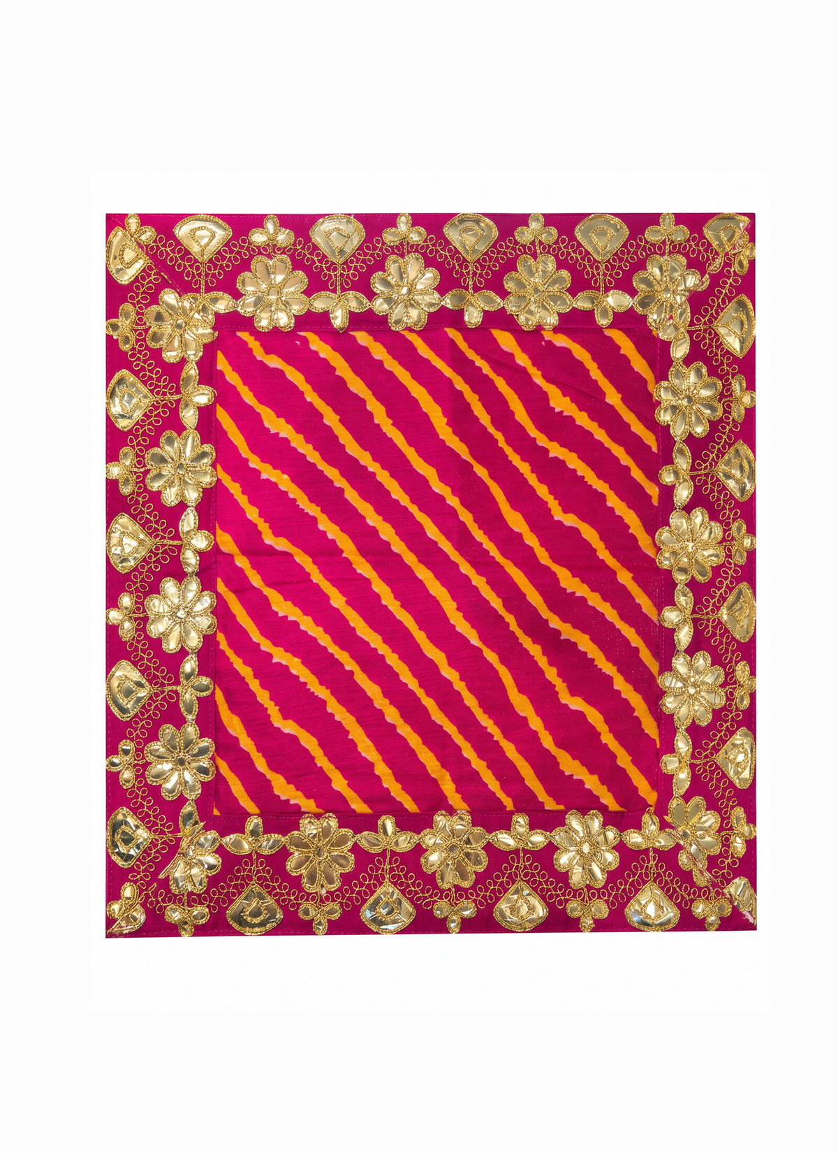 Madhoor Gota Pooja Chowki Aasan Red 16 x 16 Inches