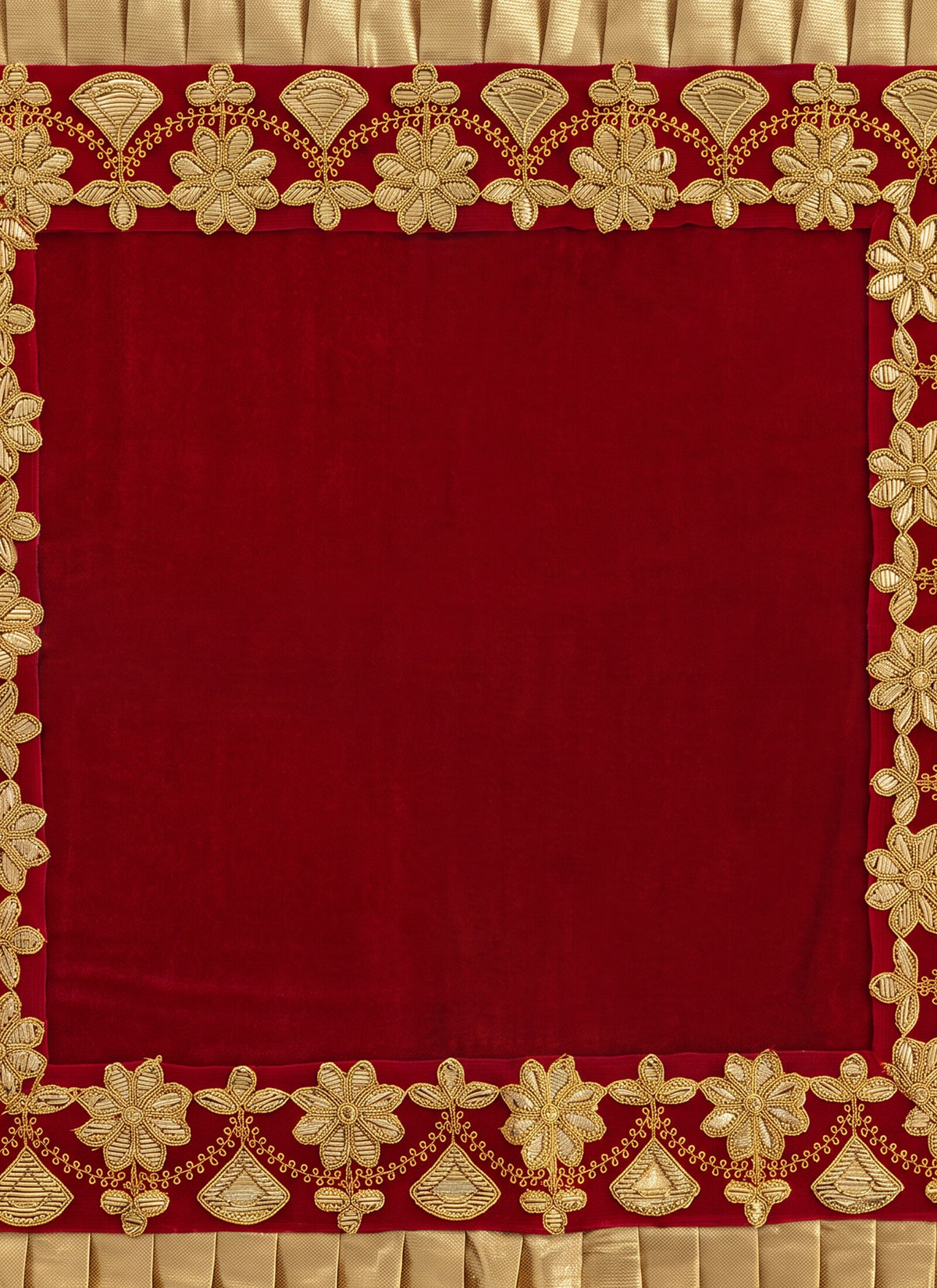 Madhoor Velvet Pooja Chowki Aasan Red 18 x 18 Inches