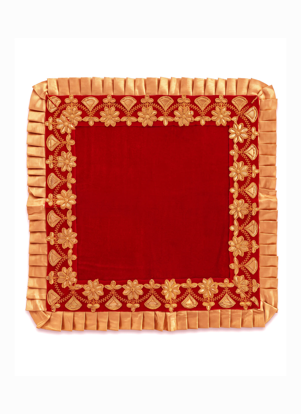 Madhoor Velvet Pooja Chowki Aasan Red 18 x 18 Inches