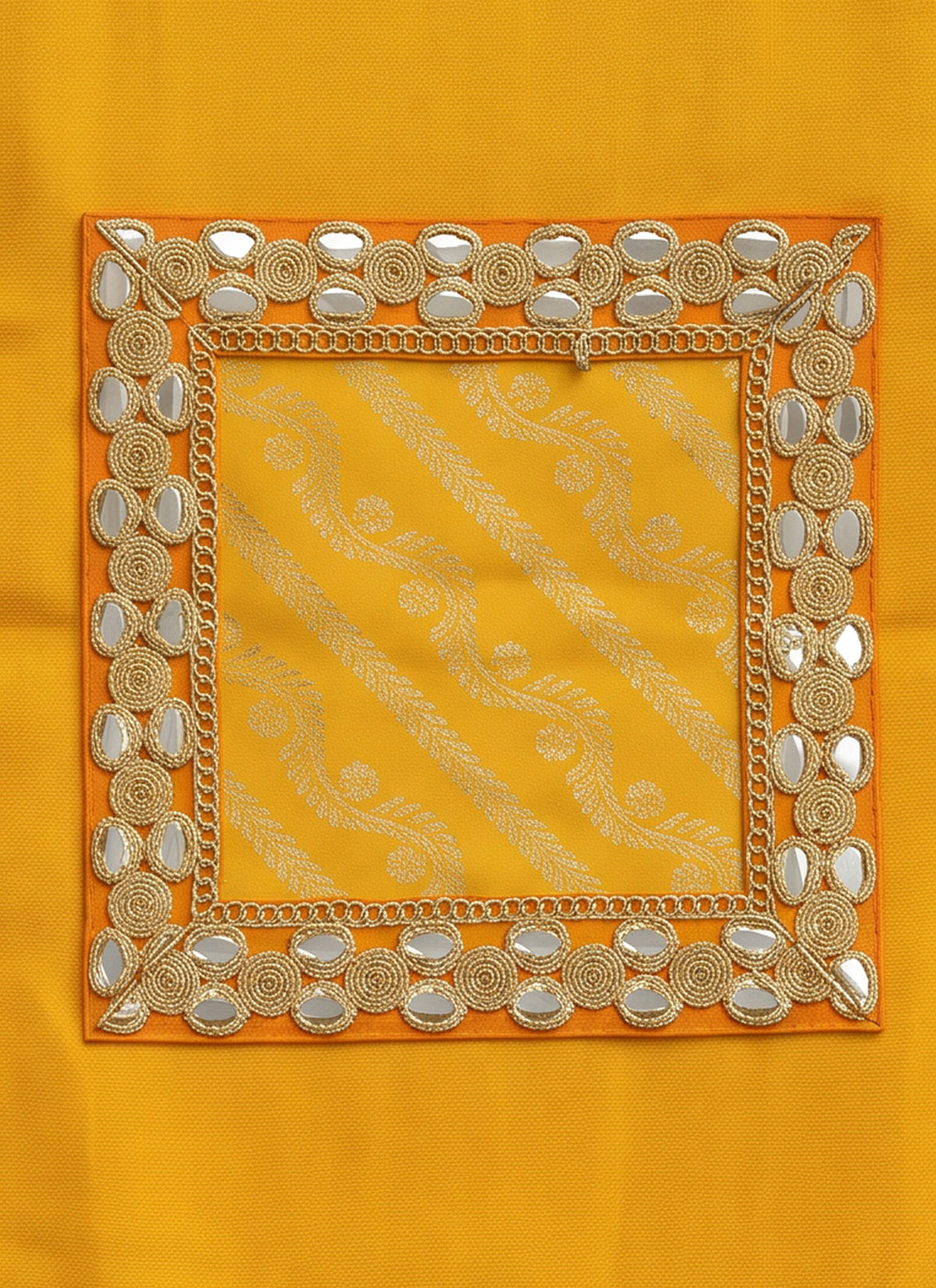 Madhoor Gota Pooja Chowki Aasan Yellow 24 x 24 Inches