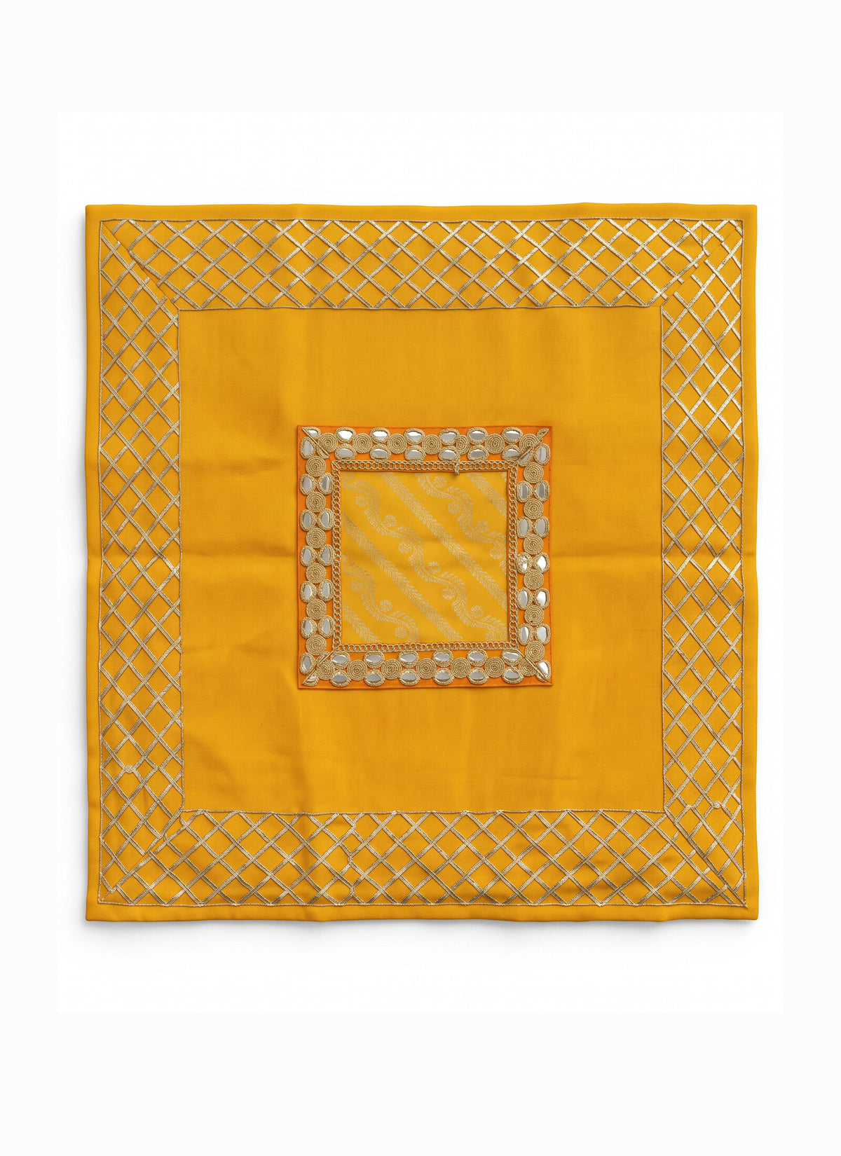 Madhoor Gota Pooja Chowki Aasan Yellow 24 x 24 Inches