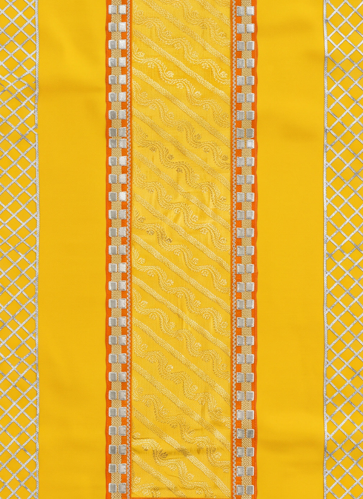 Madhoor Gota Pooja Chowki Aasan Yellow 24 x 48 Inches