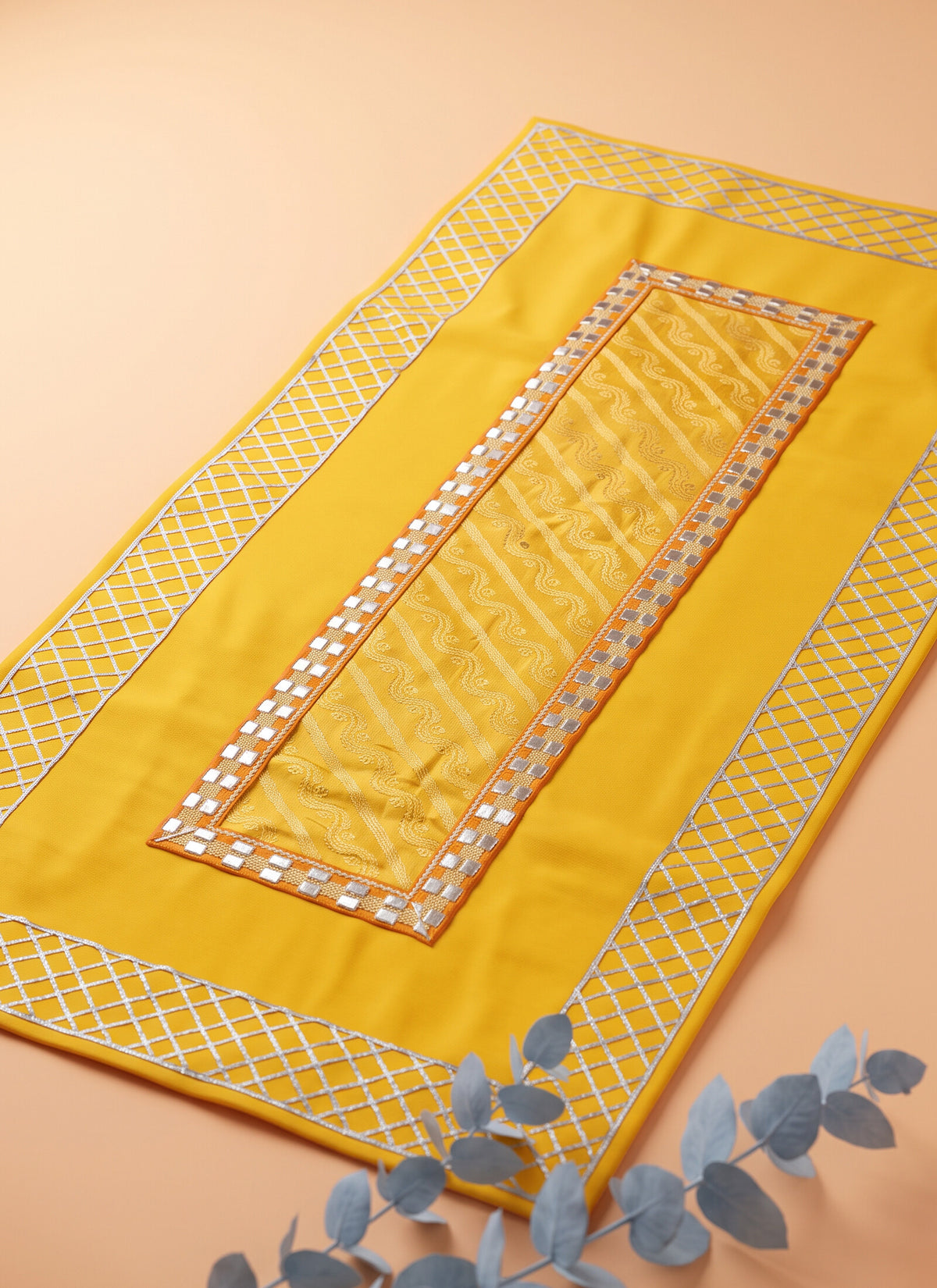 Madhoor Gota Pooja Chowki Aasan Yellow 24 x 48 Inches