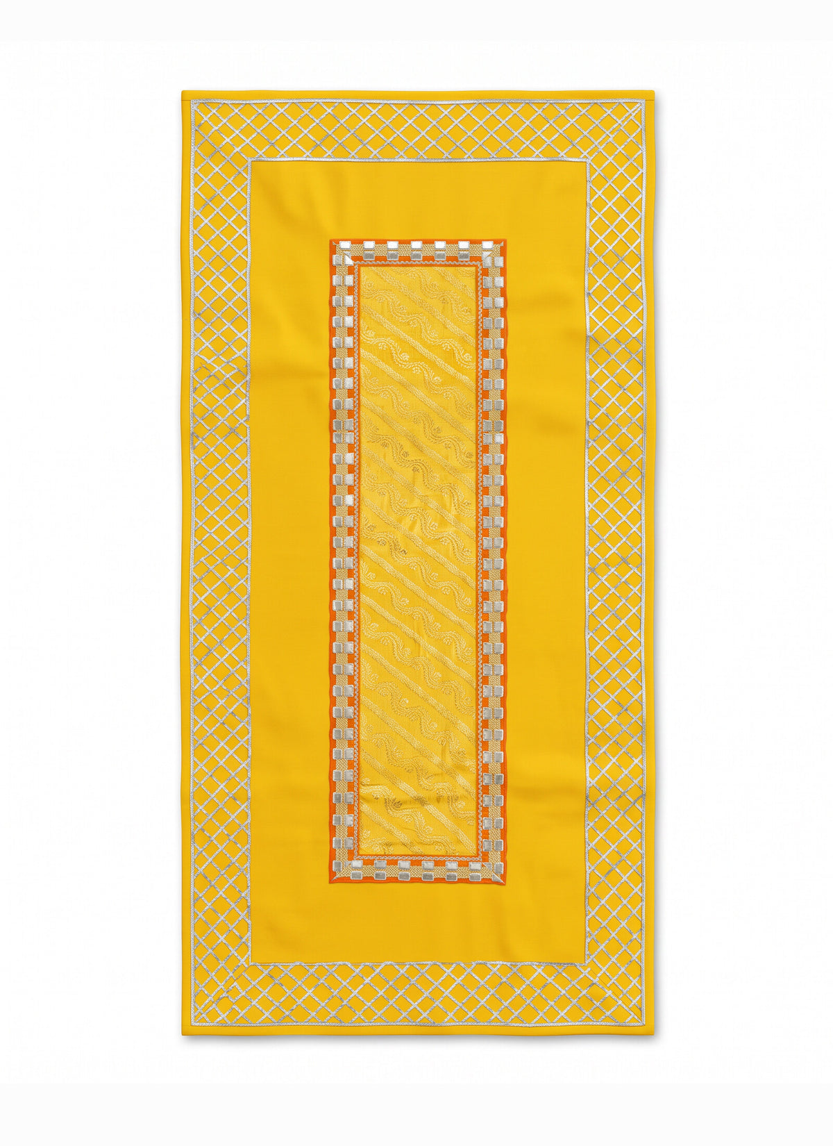 Madhoor Gota Pooja Chowki Aasan Yellow 24 x 48 Inches