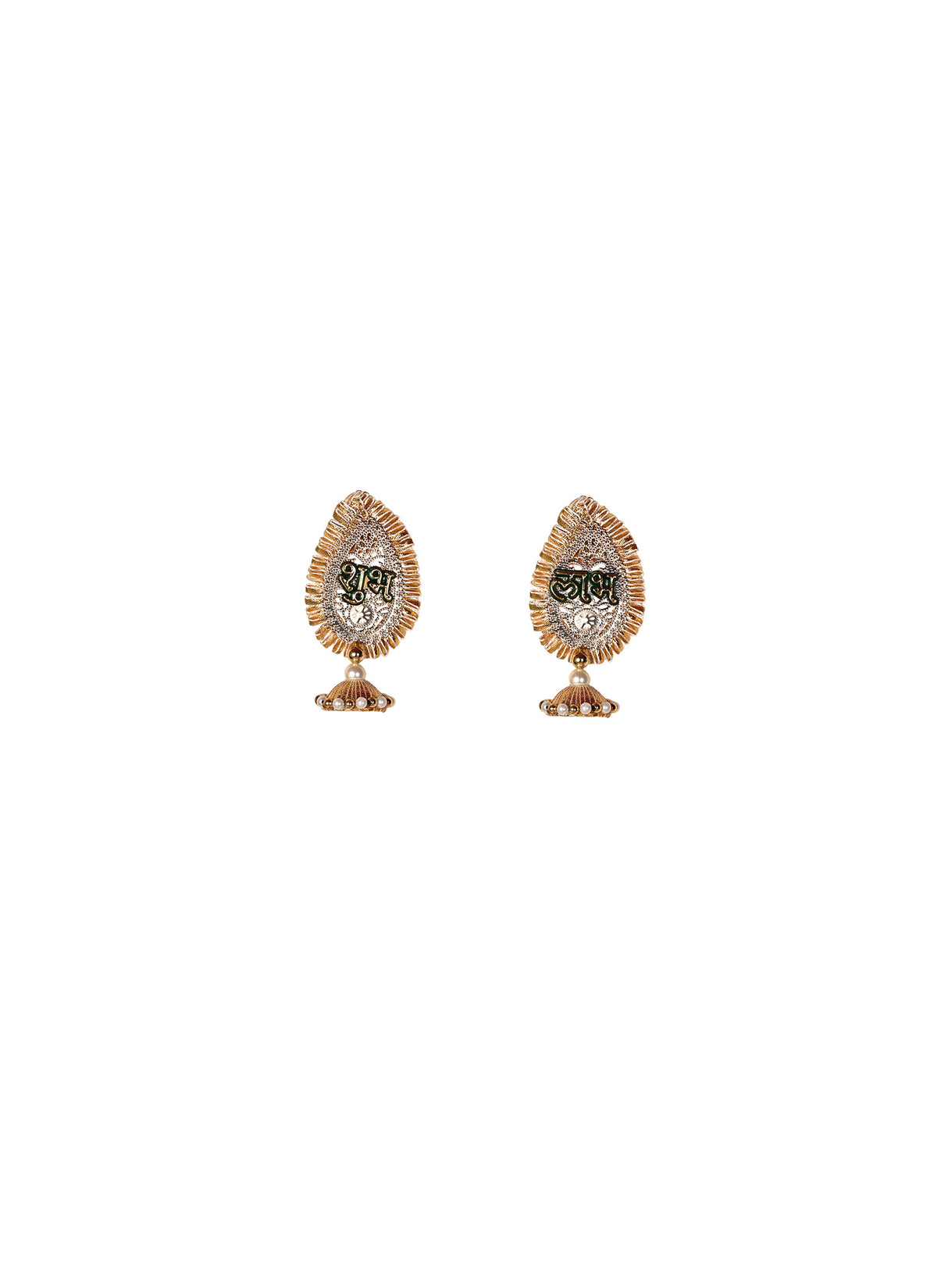Madhoor Crystal Leaf Shubh Labh Hanging Gold-Tone Green 1 Pair