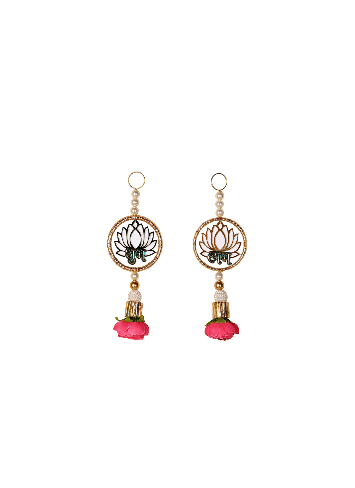 Madhoor Lotus -Tone Shubh Labh Hanging Rose Gold Pink White 1 Pair