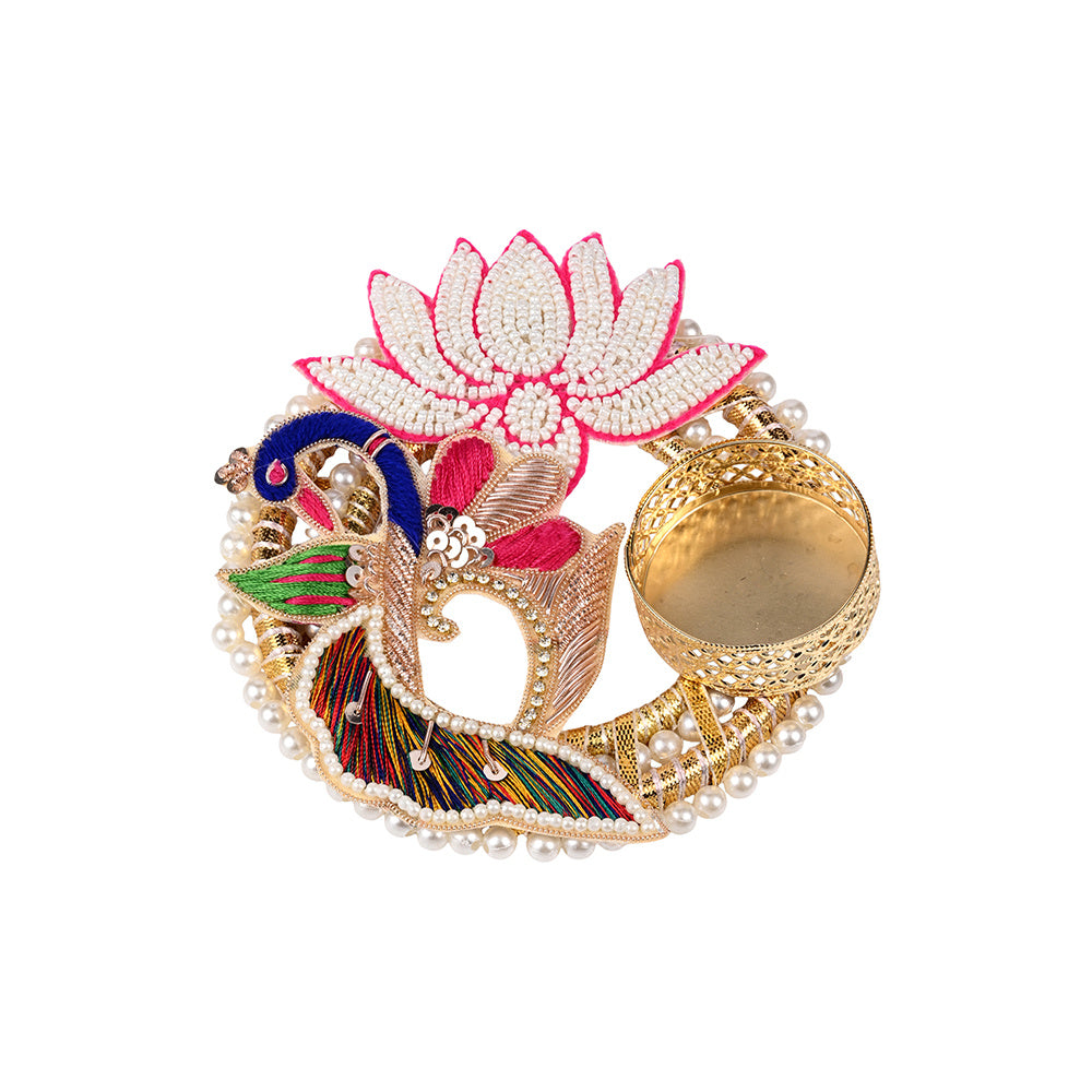 Madhoor Peacock Lotus Tealight Holder Multicolour 1 Piece