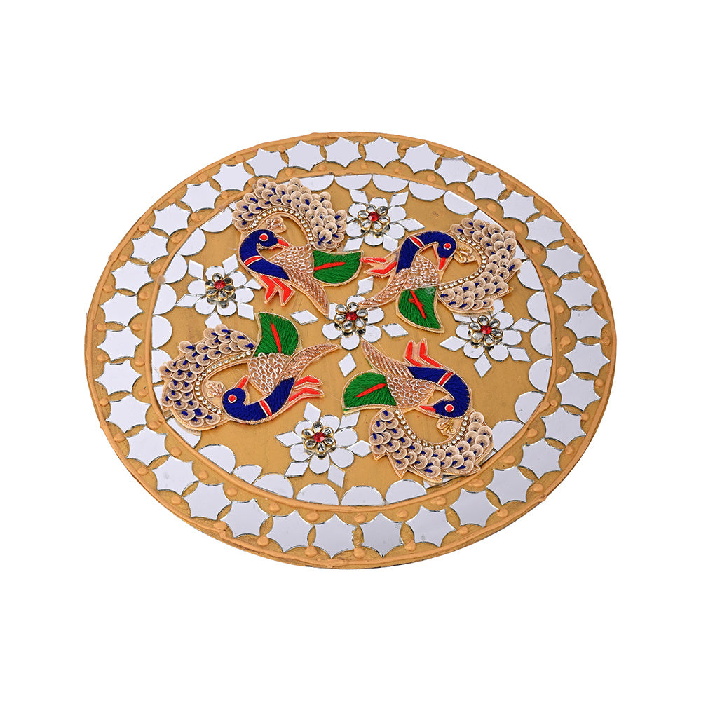 Madhoor Peacock Mirror Rangoli Yellow 10 Inches 1 Piece