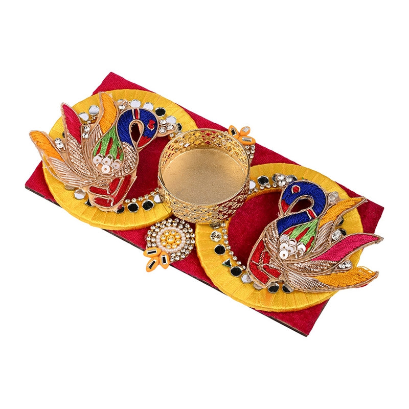 Madhoor Peacock 3 X 6 Tealight Holder Yellow Blue Red 1 Piece