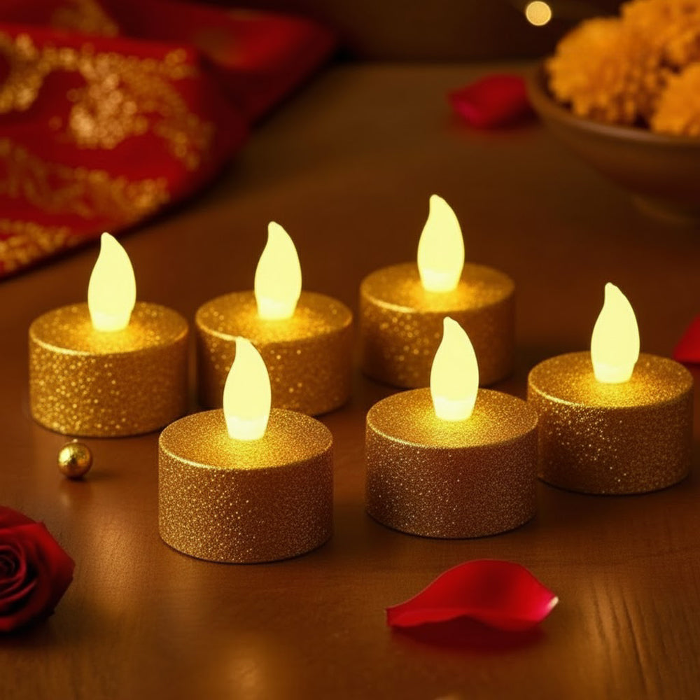 Zayo Battery Flameless LED Tealight Candles Gold-Tone Pack of 6
