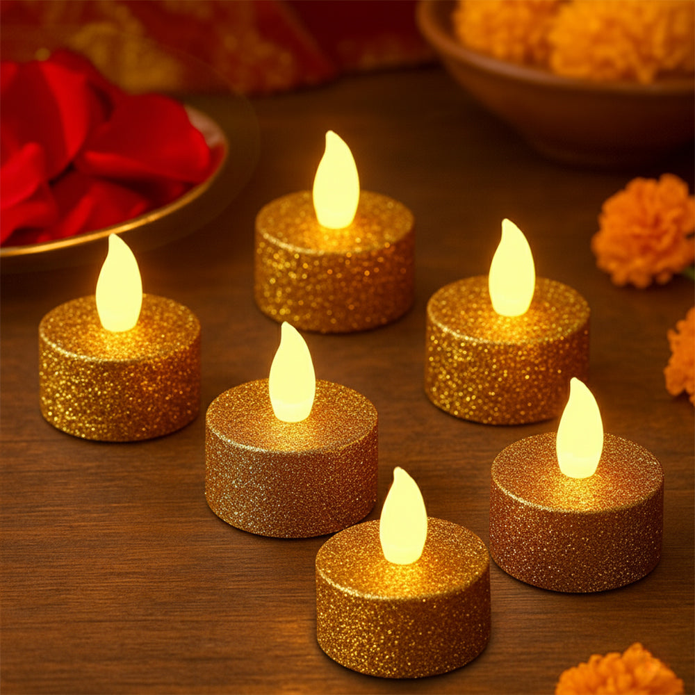Zayo Battery Flameless LED Tealight Candles Gold-Tone Pack of 6