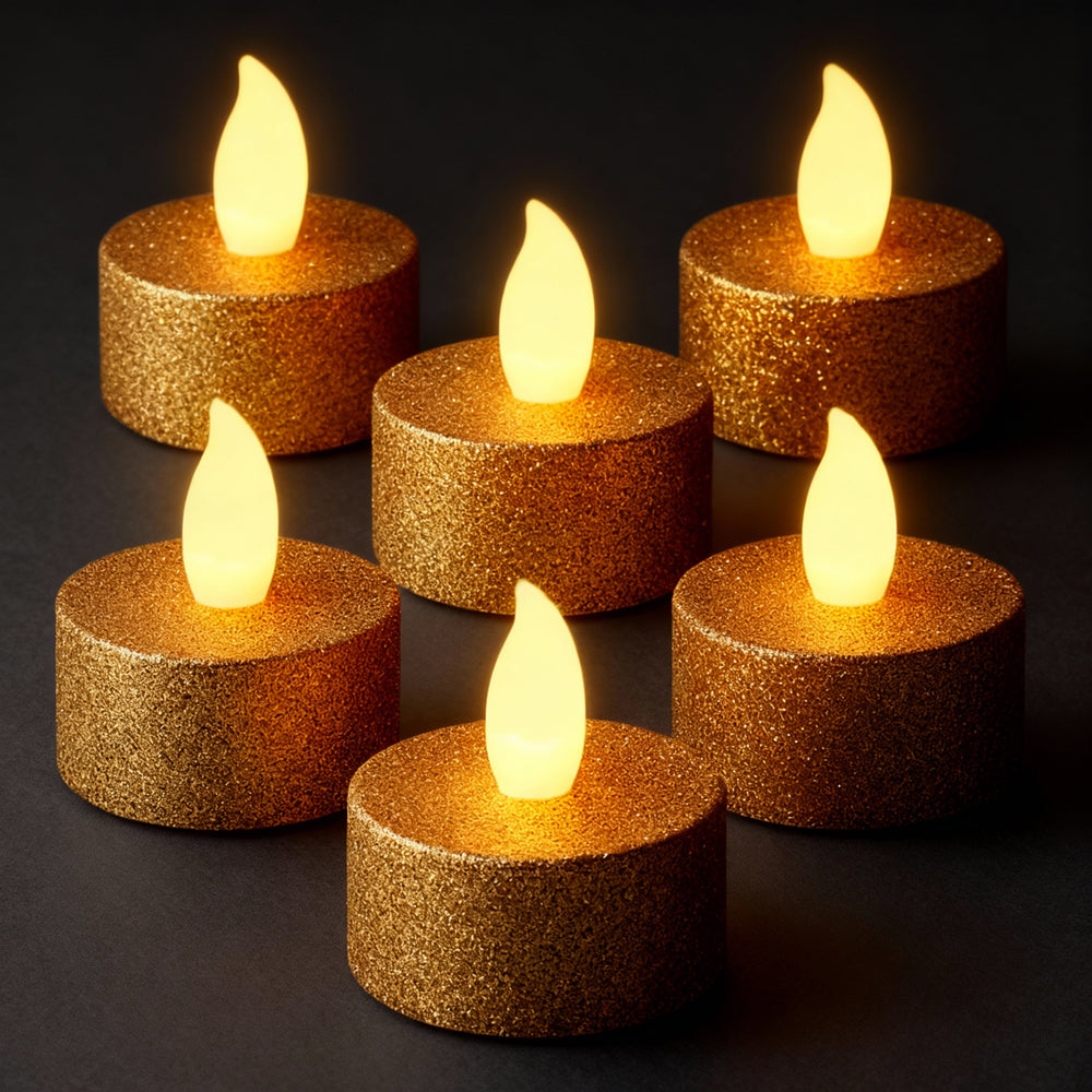 Zayo Battery Flameless LED Tealight Candles Gold-Tone Pack of 6