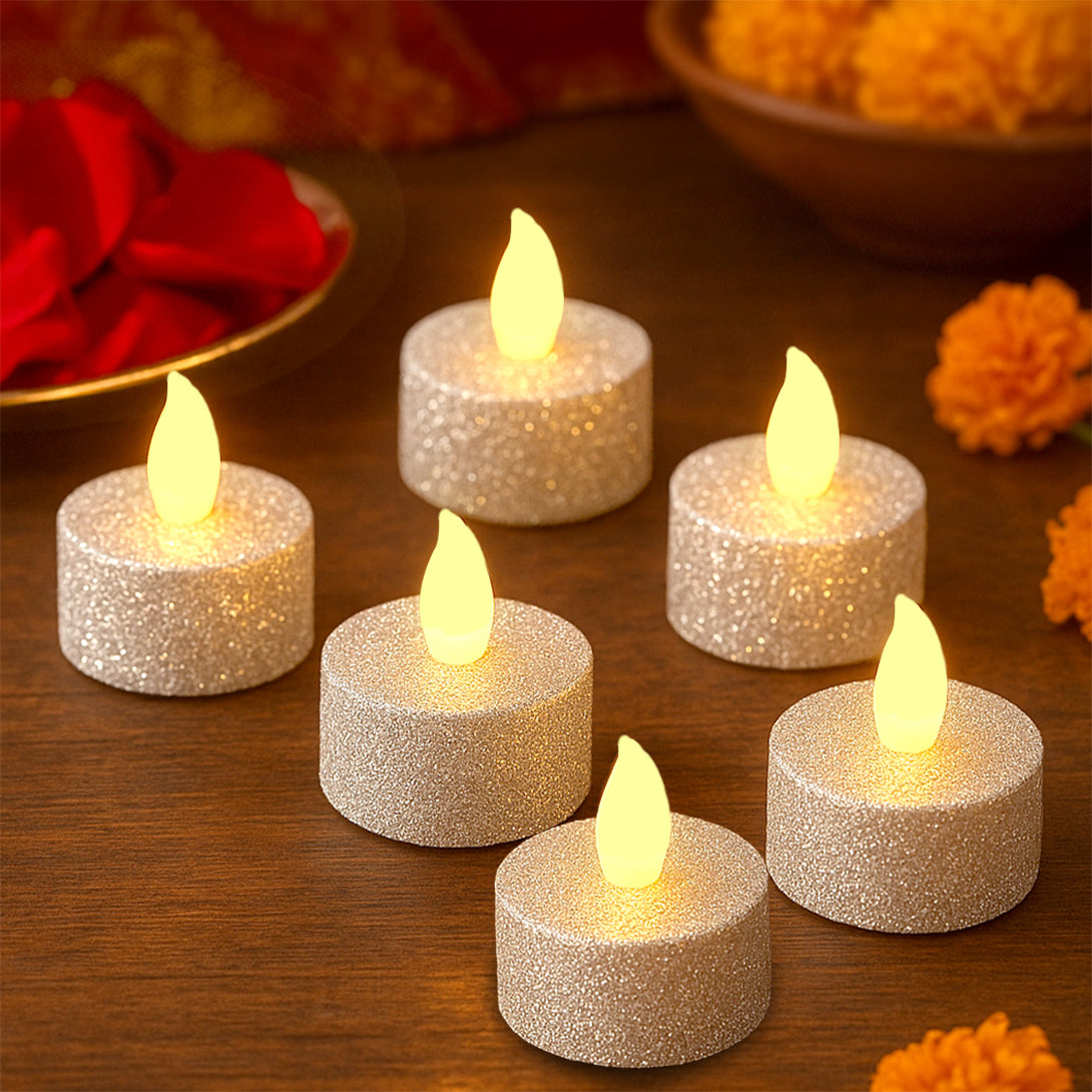 Zayo Battery Flameless LED Tealight Candles Silver-Tone Pack of 6