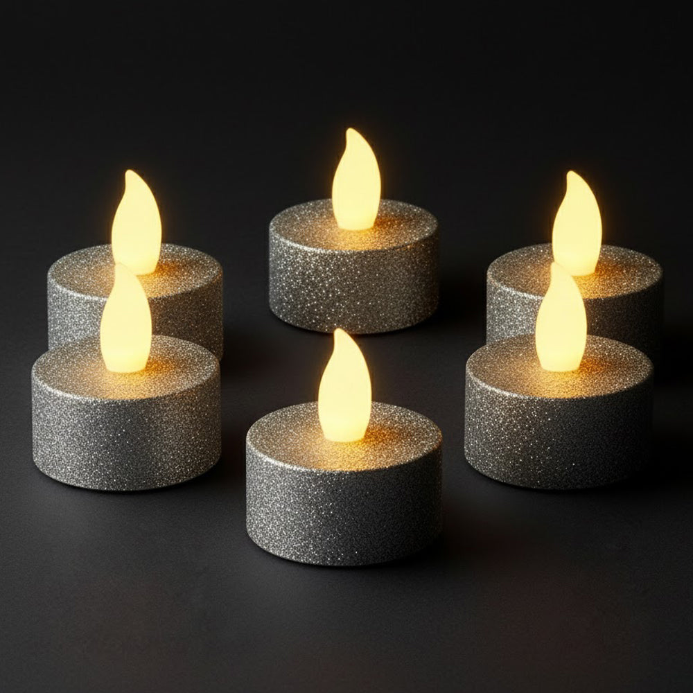 Zayo Battery Flameless LED Tealight Candles Silver-Tone Pack of 6