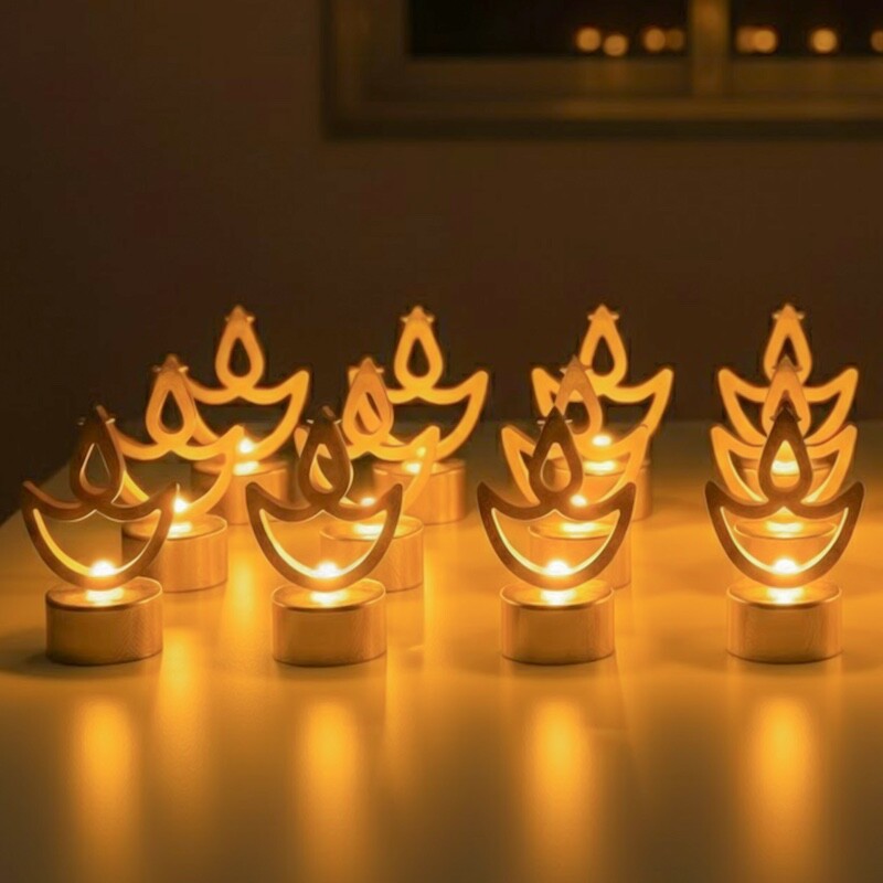 Zayo Battery LED Diya Lights Gold-Tone Pack of 12