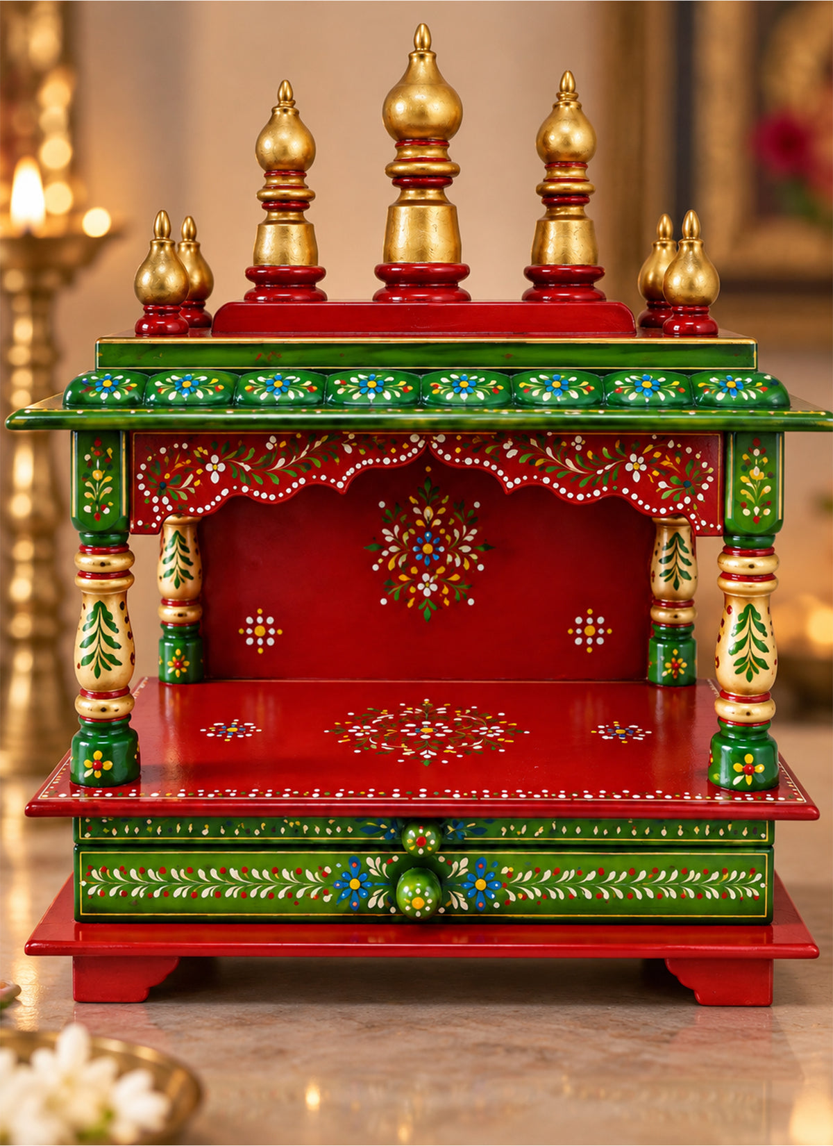 Madhoor Spire Home Temple Gold-Tone Red Green 15 x 8 x 18 Inches 1 Piece
