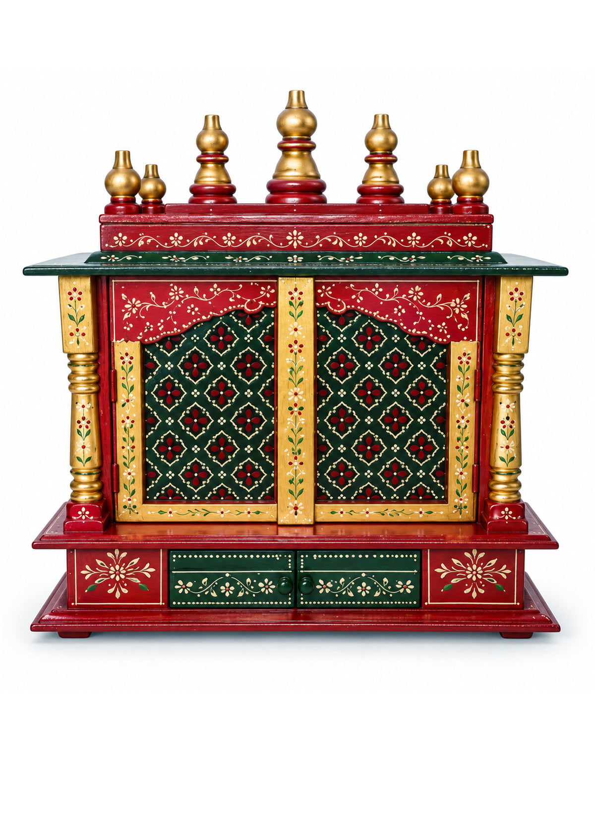 Madhoor Lattice Home Temple Gold-Tone Red Green 18 x 12 x 24 Inches 1 Piece