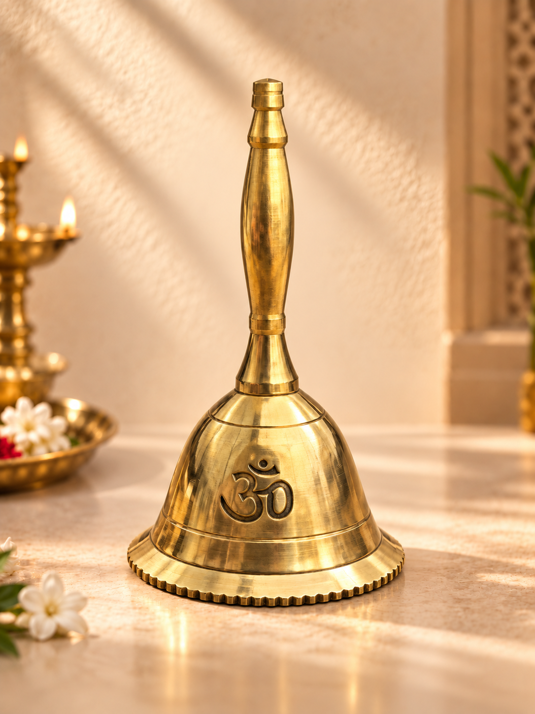 Madhoor Om Brass Pooja Bell Gold-Tone 1 Piece