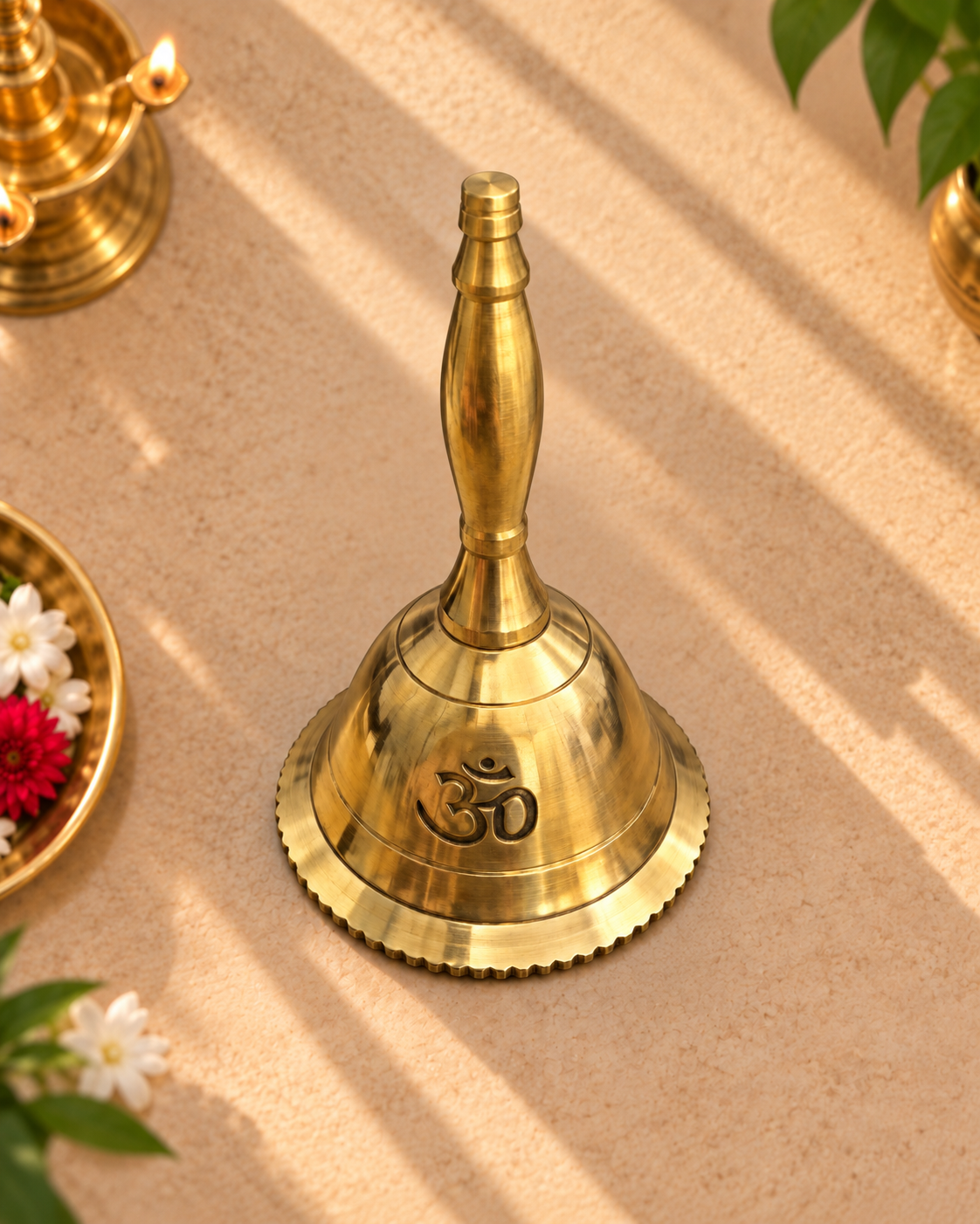 Madhoor Om Brass Pooja Bell Gold-Tone 1 Piece