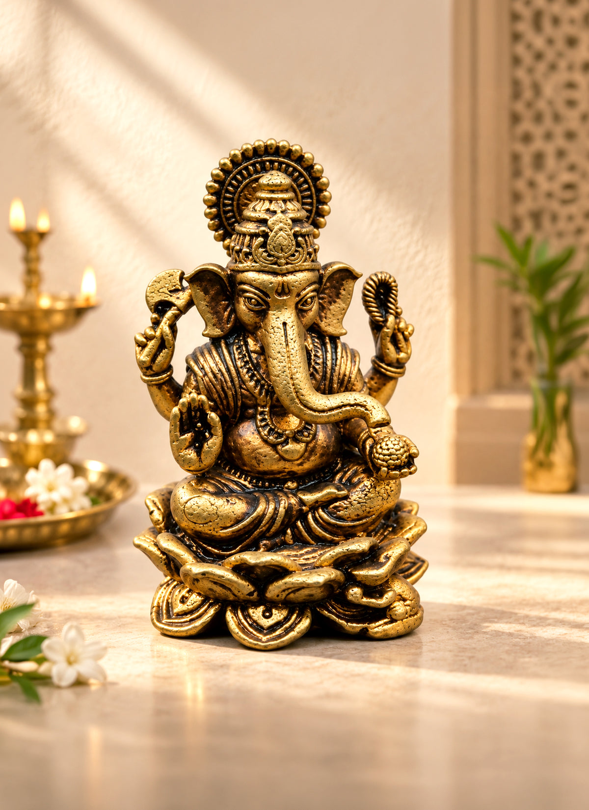 Madhoor Ganesha Brass Deity Idol Gold-Tone 48 mm 1 Piece