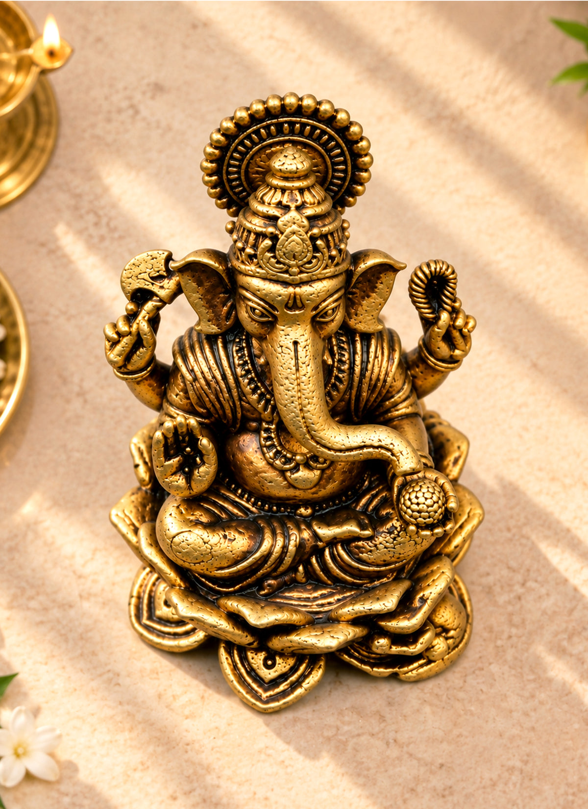 Madhoor Ganesha Brass Deity Idol Gold-Tone 48 mm 1 Piece