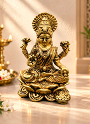 Madhoor Lakshmi Brass Deity Idol Gold-Tone 48 mm 1 Piece
