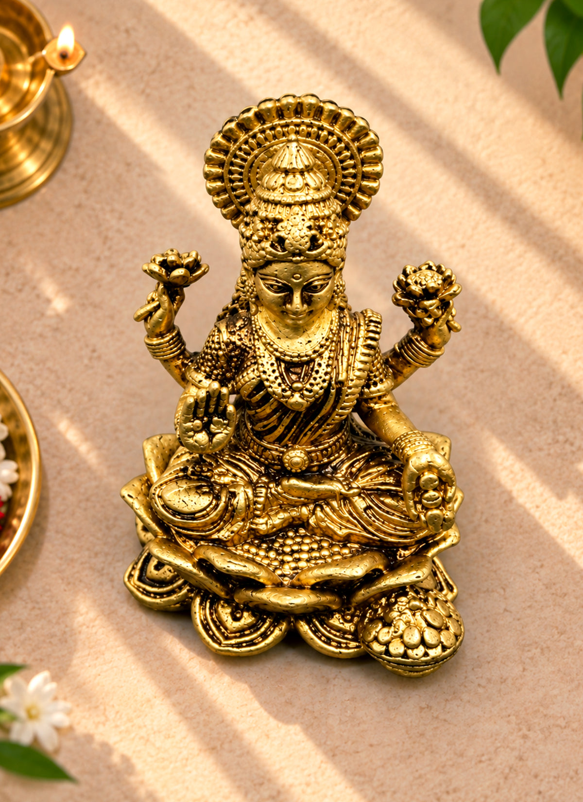 Madhoor Lakshmi Brass Deity Idol Gold-Tone 48 mm 1 Piece