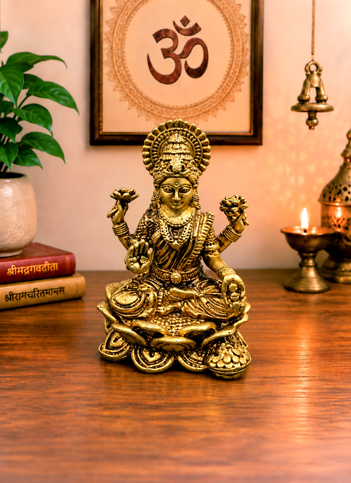 Madhoor Lakshmi Brass Deity Idol Gold-Tone 48 mm 1 Piece