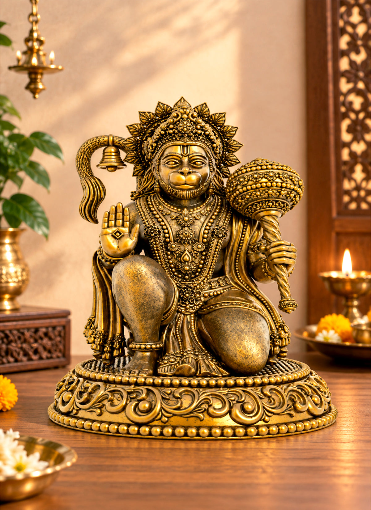 Madhoor Hanuman Brass Deity Idol Gold-Tone 48 mm 1 Piece