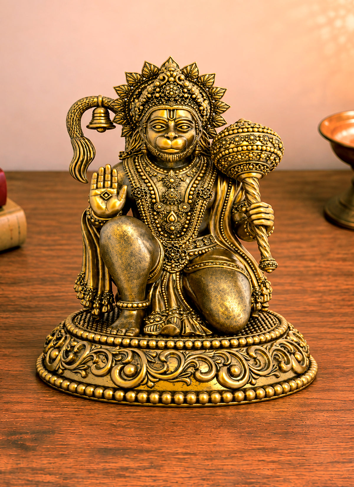 Madhoor Hanuman Brass Deity Idol Gold-Tone 48 mm 1 Piece